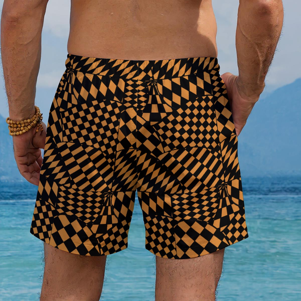 Orange Checkered Men's Beach Shorts